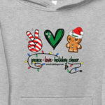 Load image into Gallery viewer, Peace Love Holiday Cheer youth hoodie
